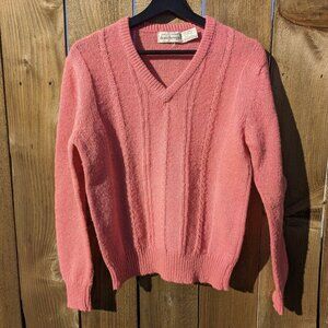 Vintage 80s Bubblegum Pink Cable Knit Sweater S/M Women's Stranger Things V Neck